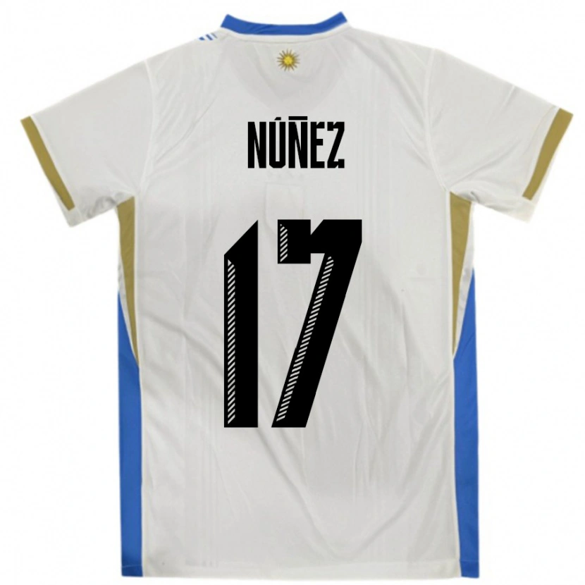 Danxen Mænd Uruguay Facundo Nunez #17 Hvid Blå Udebane Spillertrøjer 24-26 Trøje T-Shirt