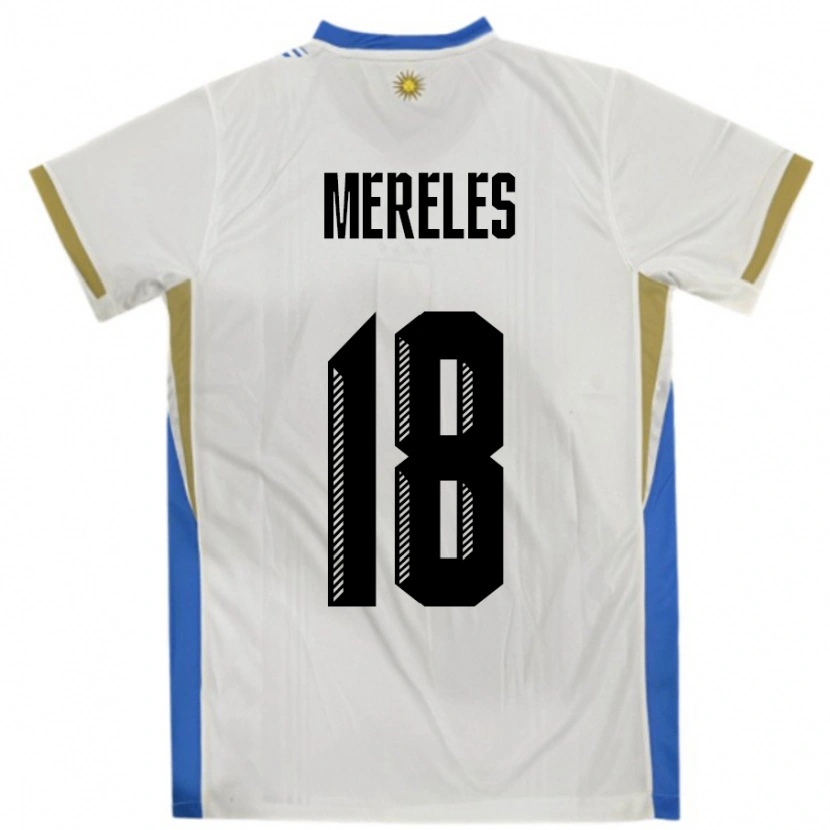 Danxen Mænd Uruguay Exequiel Mereles #18 Hvid Blå Udebane Spillertrøjer 24-26 Trøje T-Shirt