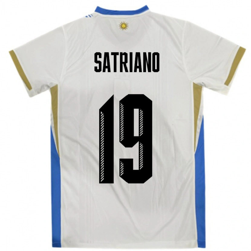 Danxen Mænd Uruguay Martin Satriano #19 Hvid Blå Udebane Spillertrøjer 24-26 Trøje T-Shirt
