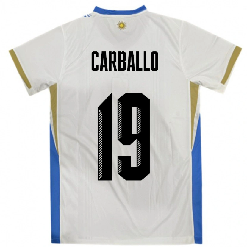 Danxen Mænd Uruguay Wendy Carballo #19 Hvid Blå Udebane Spillertrøjer 24-26 Trøje T-Shirt