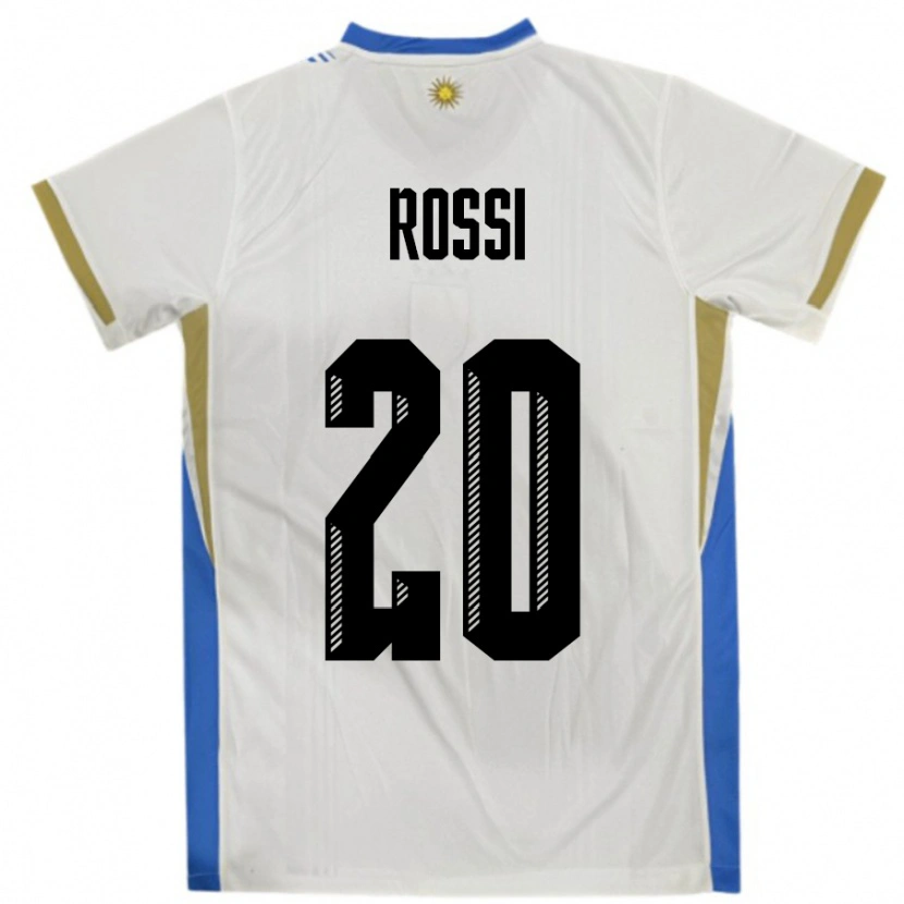 Danxen Mænd Uruguay Diego Rossi #20 Hvid Blå Udebane Spillertrøjer 24-26 Trøje T-Shirt