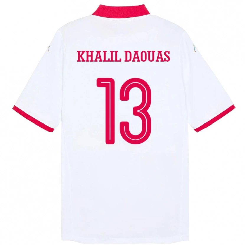 Danxen Mænd Tunesien Mohamed Khalil Daouas #13 Hvid Udebane Spillertrøjer 24-26 Trøje T-Shirt