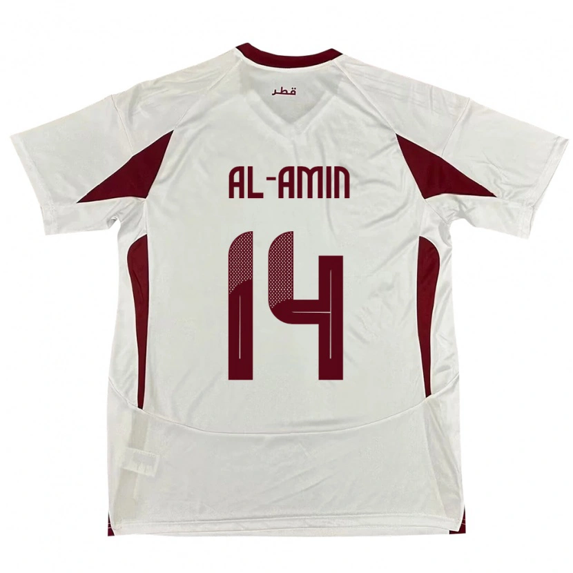 Danxen Mænd Qatar Homam Al-Amin #14 Hvid Udebane Spillertrøjer 24-26 Trøje T-Shirt