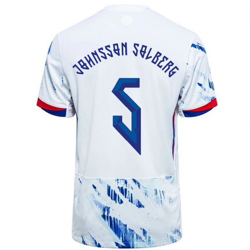 Danxen Mænd Norge Jesper Johnsson Solberg #5 Hvid Blå Udebane Spillertrøjer 24-26 Trøje T-Shirt