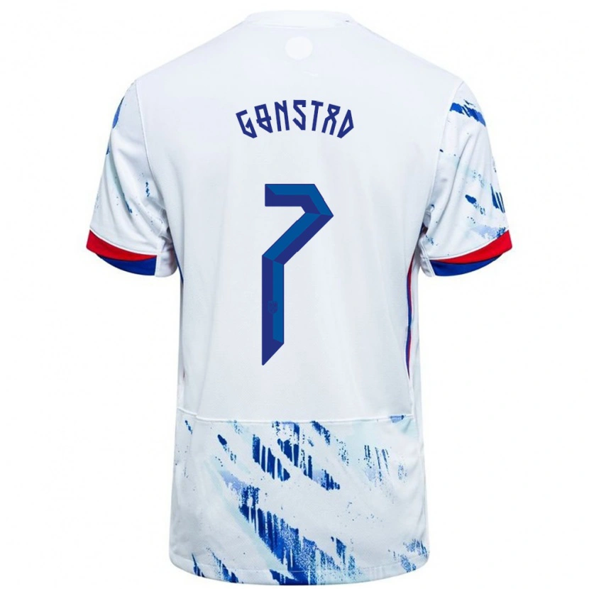 Danxen Mænd Norge Julian Gonstad #7 Hvid Blå Udebane Spillertrøjer 24-26 Trøje T-Shirt