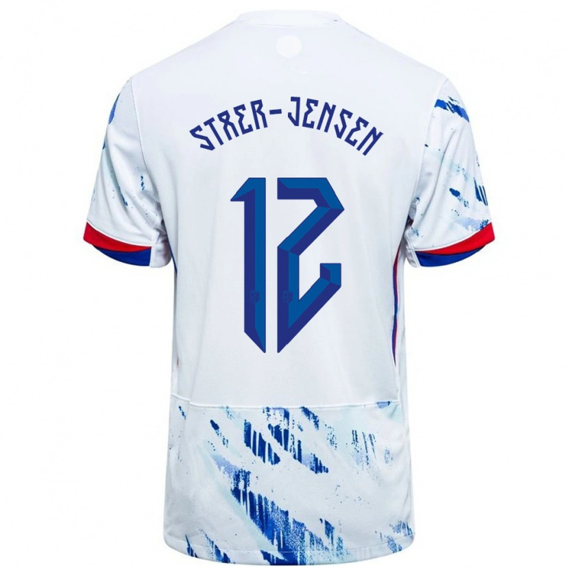 Danxen Mænd Norge Magnus Stær-Jensen #12 Hvid Blå Udebane Spillertrøjer 24-26 Trøje T-Shirt