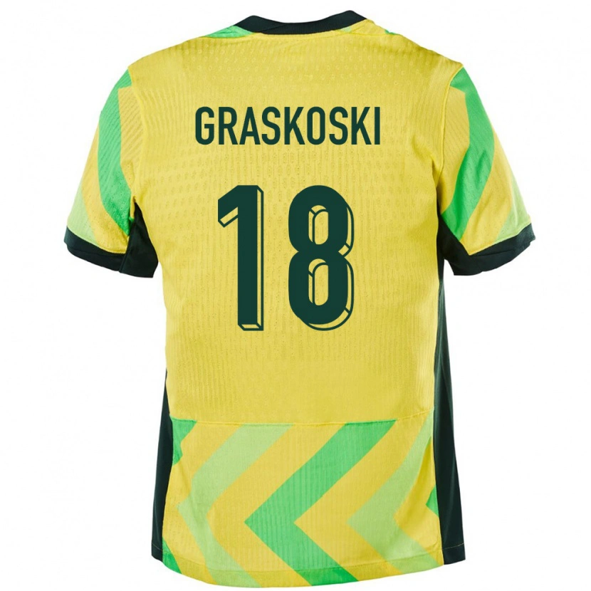 Danxen Kvinder Australien Daniel Graskoski #18 Gylden Hjemmebane Spillertrøjer 24-26 Trøje T-Shirt