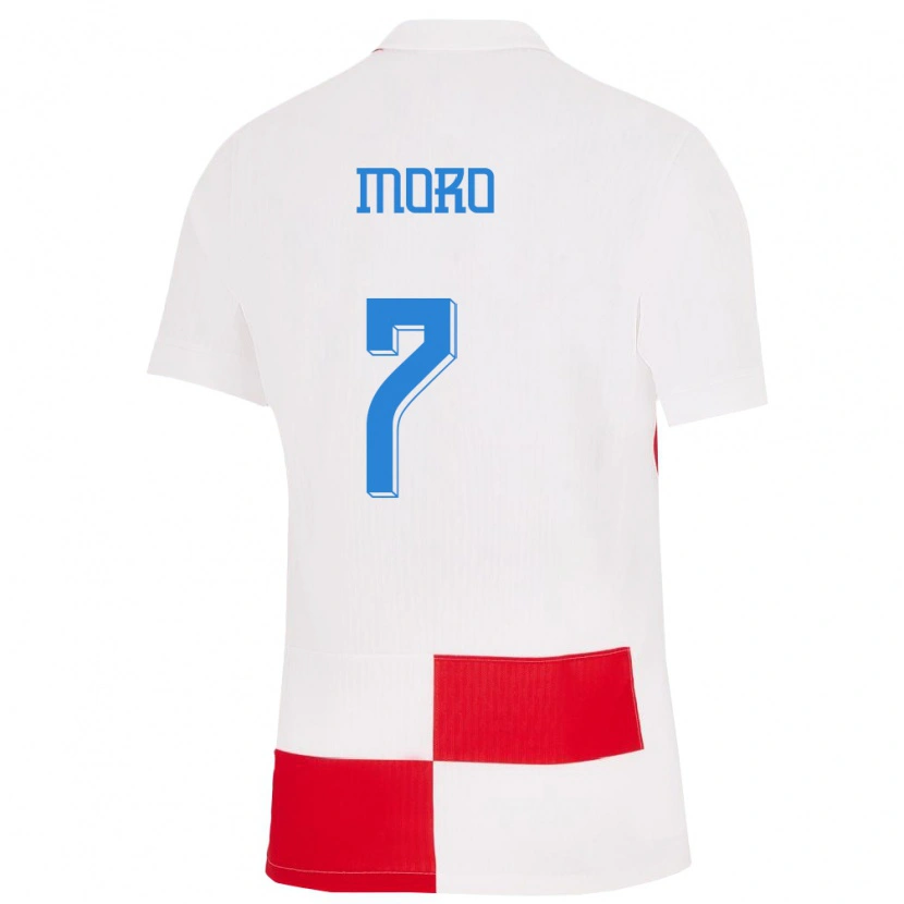 Danxen Kvinder Kroatien Nikola Moro #7 Hvid Rød Hjemmebane Spillertrøjer 24-26 Trøje T-Shirt