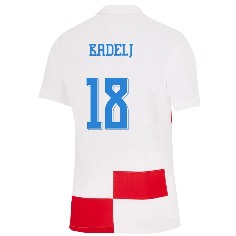 Danxen Kvinder Kroatien Juraj Badelj #18 Hvid Rød Hjemmebane Spillertrøjer 24-26 Trøje T-Shirt
