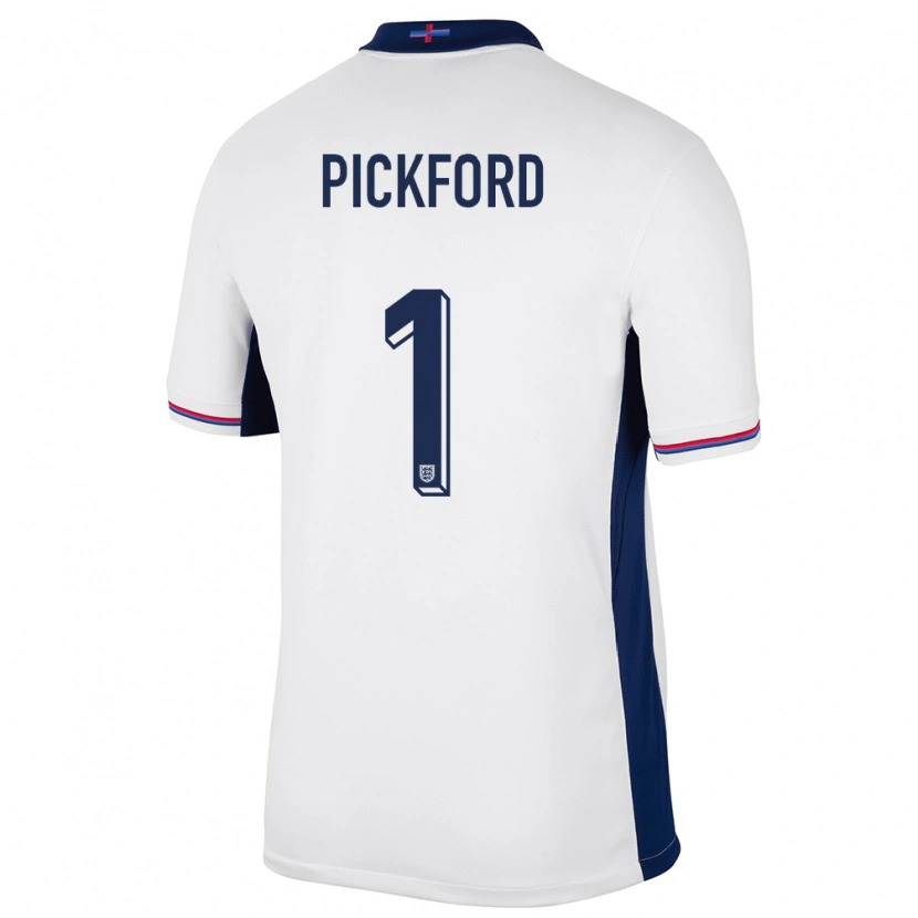 Danxen Kvinder England Jordan Pickford #1 Hvid Hjemmebane Spillertrøjer 24-26 Trøje T-Shirt