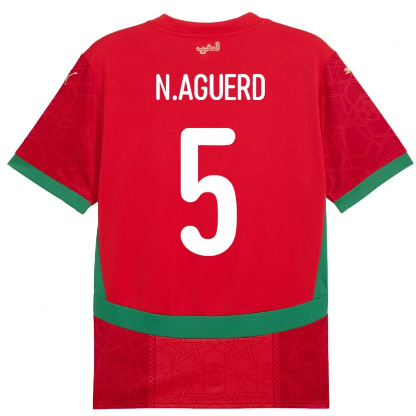 Danxen Kvinder Marokko Nayef Aguerd #5 Rød Hjemmebane Spillertrøjer 24-26 Trøje T-Shirt