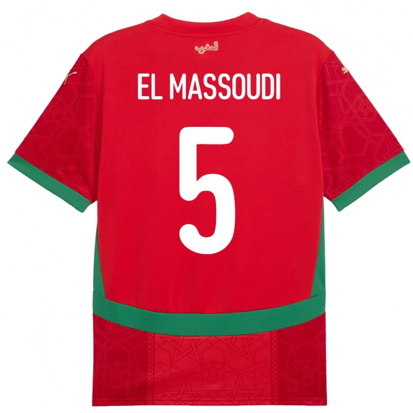 Danxen Kvinder Marokko Nassim El Massoudi #5 Rød Hjemmebane Spillertrøjer 24-26 Trøje T-Shirt