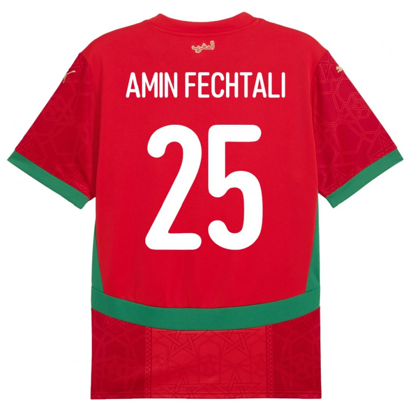 Danxen Kvinder Marokko Oualid Amin Fechtali #25 Rød Hjemmebane Spillertrøjer 24-26 Trøje T-Shirt