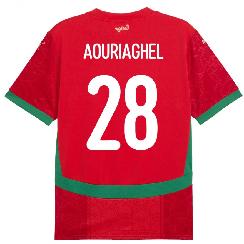 Danxen Kvinder Marokko Yassin Aouriaghel #28 Rød Hjemmebane Spillertrøjer 24-26 Trøje T-Shirt