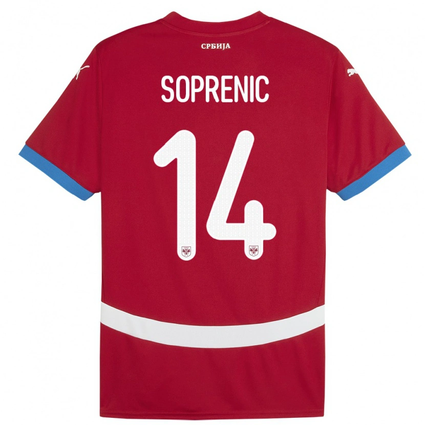 Danxen Kvinder Serbien Milos Soprenic #14 Rød Hjemmebane Spillertrøjer 24-26 Trøje T-Shirt