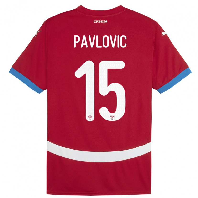 Danxen Kvinder Serbien Dusan Pavlovic #15 Rød Hjemmebane Spillertrøjer 24-26 Trøje T-Shirt
