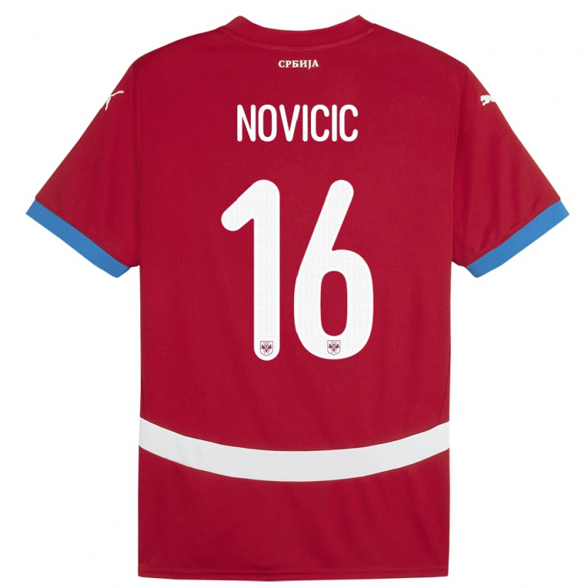 Danxen Kvinder Serbien Vasilije Novicic #16 Rød Hjemmebane Spillertrøjer 24-26 Trøje T-Shirt