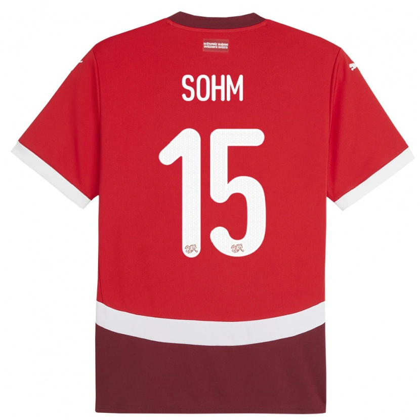 Danxen Kvinder Schweiz Simon Sohm #15 Rød Hjemmebane Spillertrøjer 24-26 Trøje T-Shirt