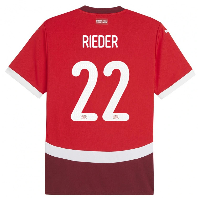Danxen Kvinder Schweiz Fabian Rieder #22 Rød Hjemmebane Spillertrøjer 24-26 Trøje T-Shirt
