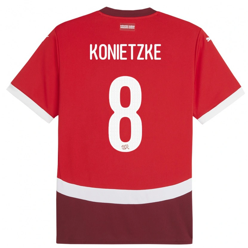 Danxen Kvinder Schweiz Corsin Konietzke #8 Rød Hjemmebane Spillertrøjer 24-26 Trøje T-Shirt