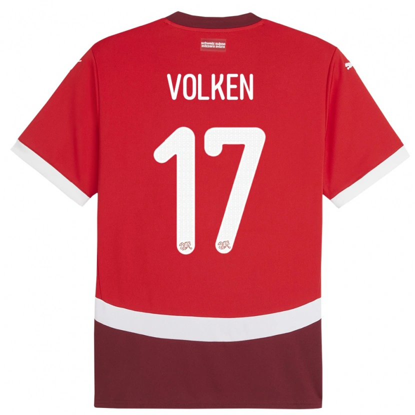 Danxen Kvinder Schweiz Neil Volken #17 Rød Hjemmebane Spillertrøjer 24-26 Trøje T-Shirt