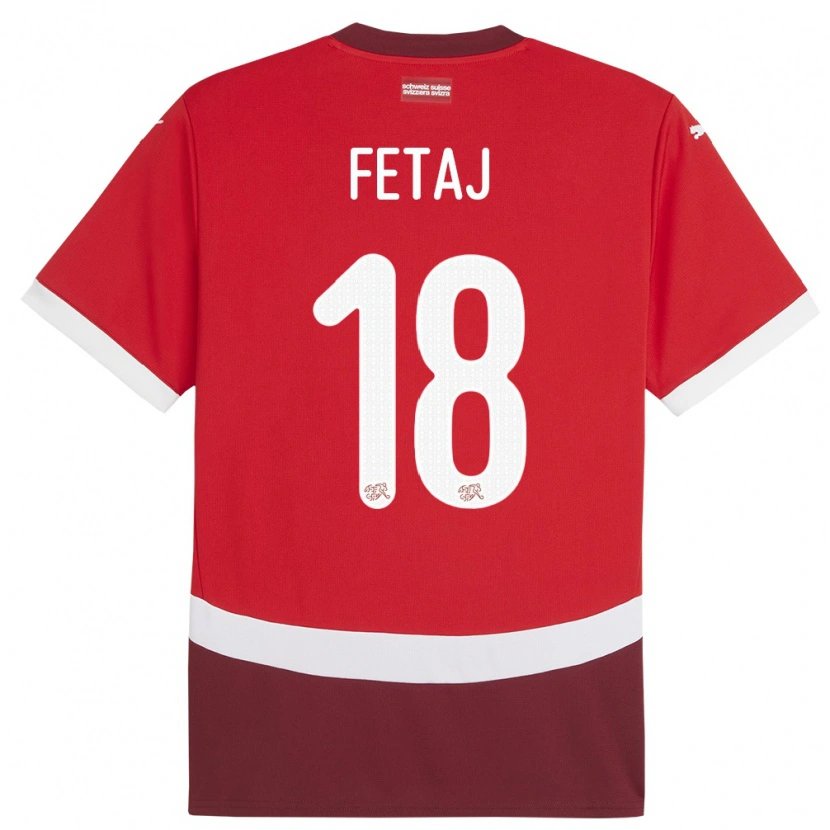 Danxen Kvinder Schweiz Sarjon Fetaj #18 Rød Hjemmebane Spillertrøjer 24-26 Trøje T-Shirt