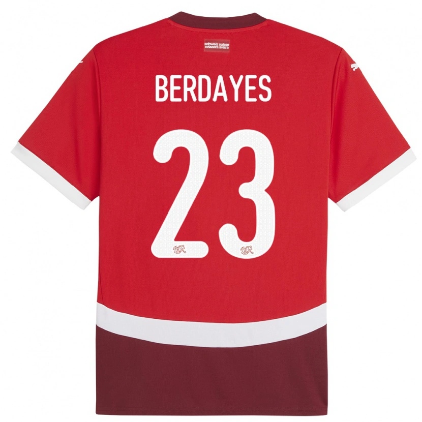 Danxen Kvinder Schweiz Théo Berdayes #23 Rød Hjemmebane Spillertrøjer 24-26 Trøje T-Shirt