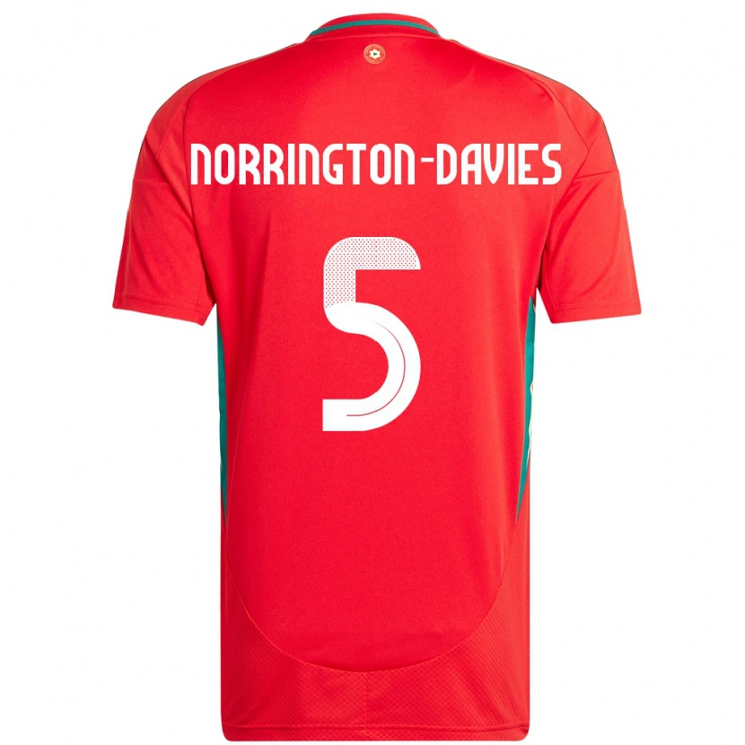 Danxen Kvinder Wales Rhys Norrington-Davies #5 Rød Hjemmebane Spillertrøjer 24-26 Trøje T-Shirt