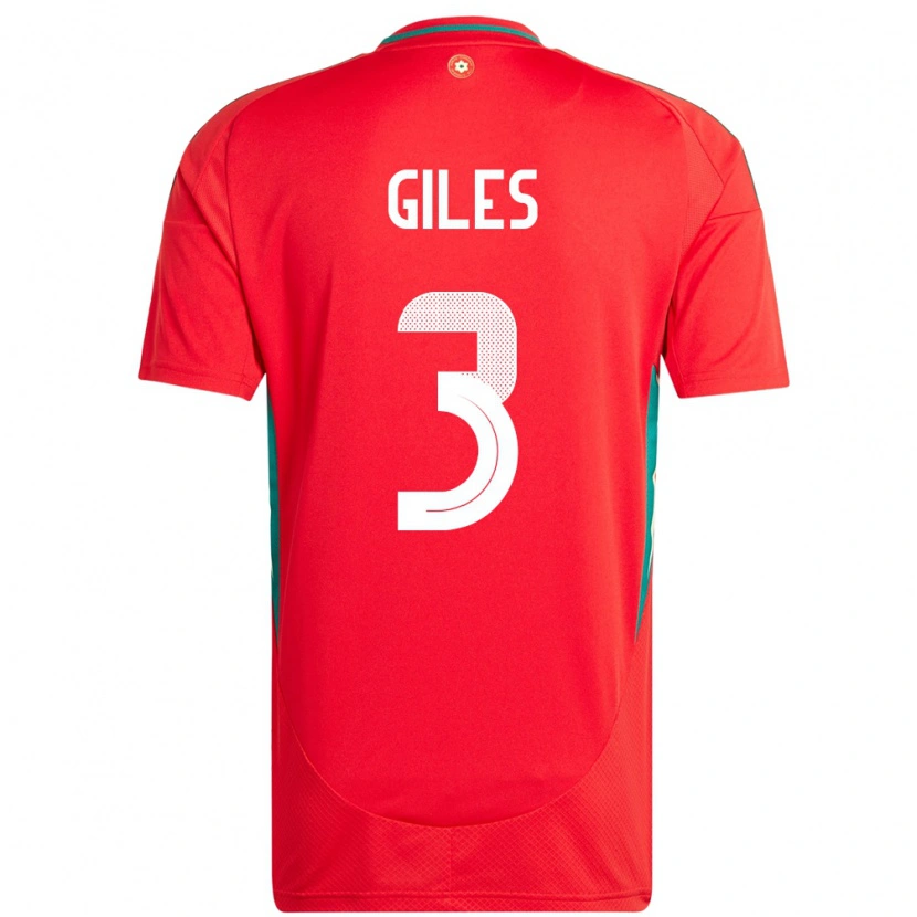 Danxen Kvinder Wales Luey Giles #3 Rød Hjemmebane Spillertrøjer 24-26 Trøje T-Shirt