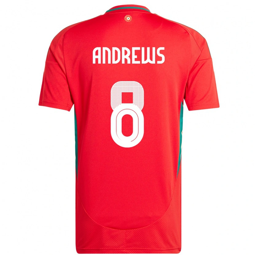 Danxen Kvinder Wales Kai Andrews #8 Rød Hjemmebane Spillertrøjer 24-26 Trøje T-Shirt