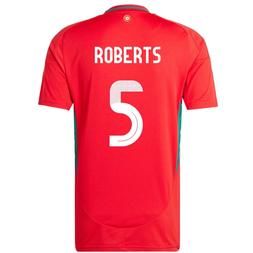 Danxen Kvinder Wales Rhiannon Roberts #5 Rød Hjemmebane Spillertrøjer 24-26 Trøje T-Shirt