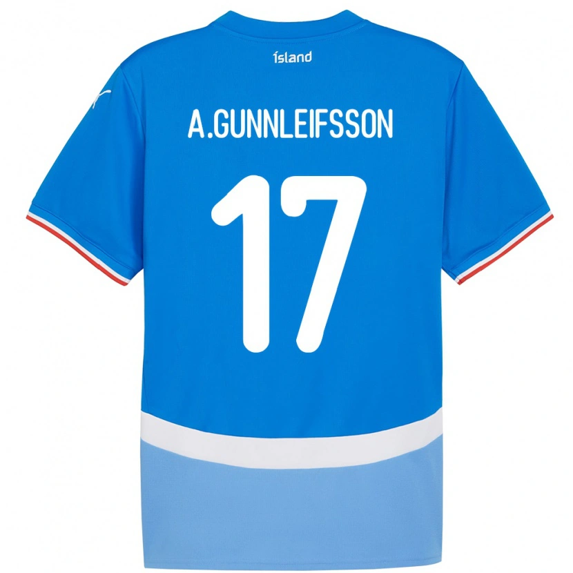 Danxen Kvinder Island Arnar Bjarki Gunnleifsson #17 Blå Hjemmebane Spillertrøjer 24-26 Trøje T-Shirt