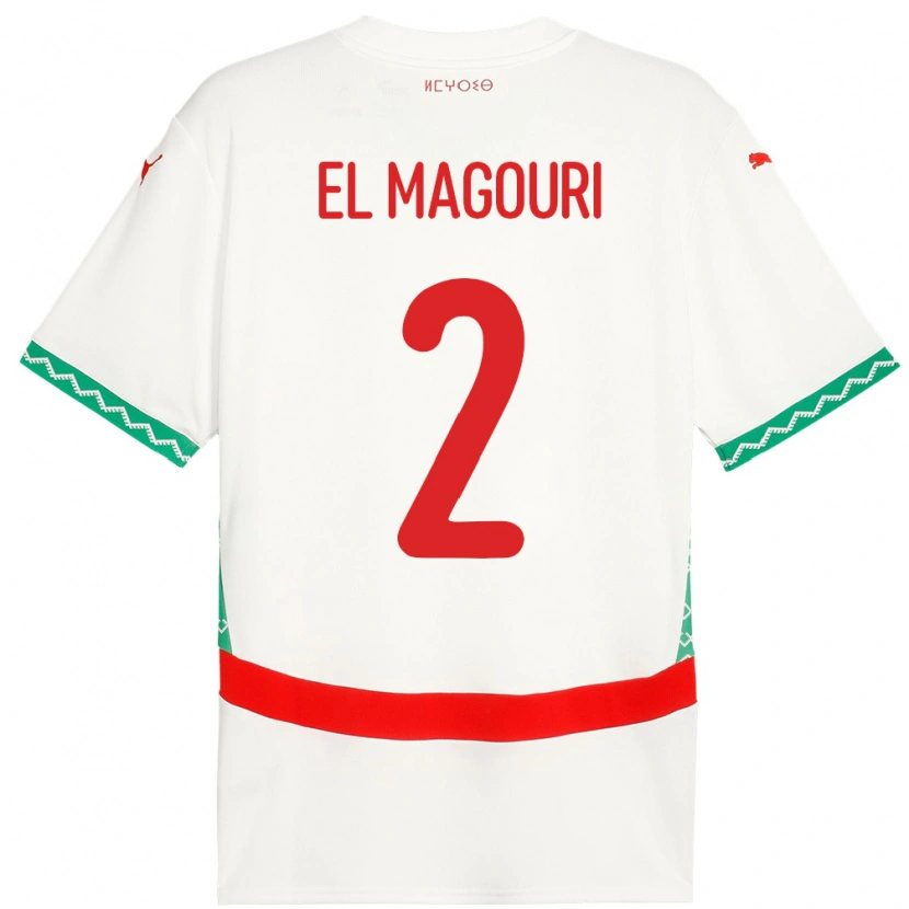 Danxen Kvinder Marokko Anas El Magouri #2 Hvid Udebane Spillertrøjer 24-26 Trøje T-Shirt