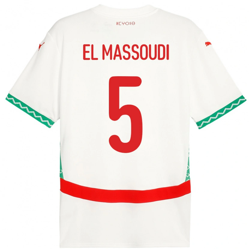 Danxen Kvinder Marokko Nassim El Massoudi #5 Hvid Udebane Spillertrøjer 24-26 Trøje T-Shirt