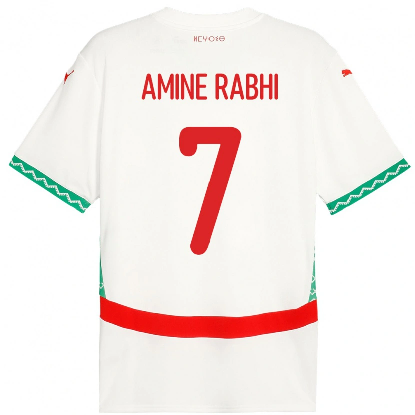 Danxen Kvinder Marokko Mohamed Amine Rabhi #7 Hvid Udebane Spillertrøjer 24-26 Trøje T-Shirt