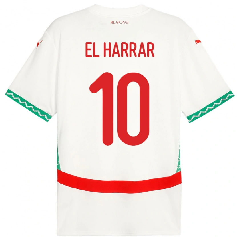 Danxen Kvinder Marokko Mohamed El Harrar #10 Hvid Udebane Spillertrøjer 24-26 Trøje T-Shirt
