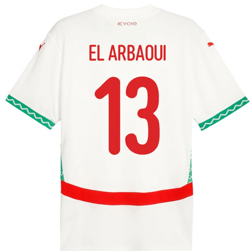 Danxen Kvinder Marokko Ilyas El Arbaoui #13 Hvid Udebane Spillertrøjer 24-26 Trøje T-Shirt