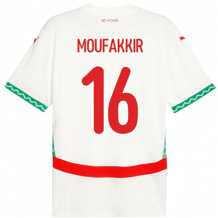 Danxen Kvinder Marokko Ishak Moufakkir #16 Hvid Udebane Spillertrøjer 24-26 Trøje T-Shirt