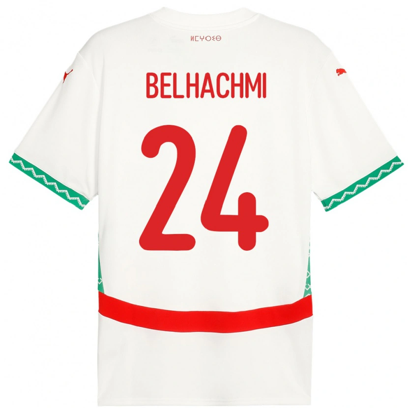 Danxen Kvinder Marokko Yahya Belhachmi #24 Hvid Udebane Spillertrøjer 24-26 Trøje T-Shirt