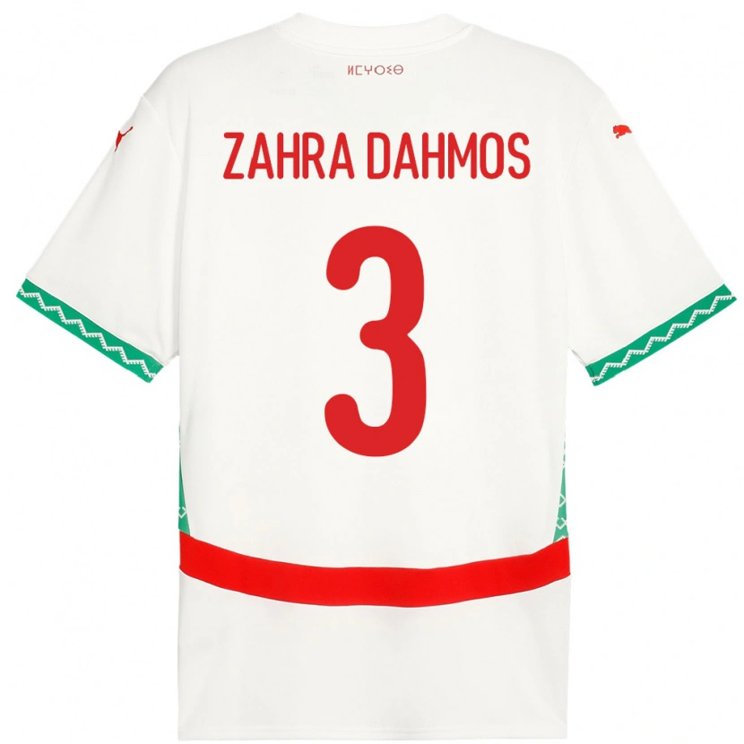 Danxen Kvinder Marokko Fatima Zahra Dahmos #3 Hvid Udebane Spillertrøjer 24-26 Trøje T-Shirt