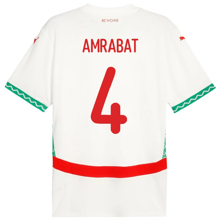 Danxen Kvinder Marokko Soufiane Amrabat #4 Hvid Udebane Spillertrøjer 24-26 Trøje T-Shirt