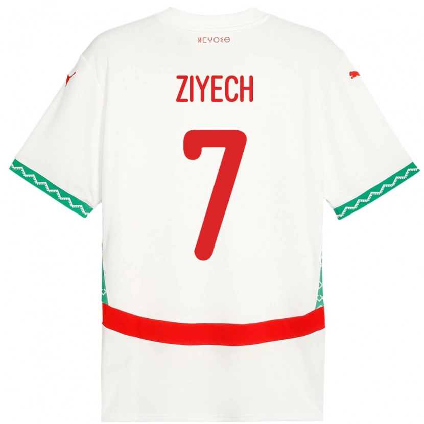 Danxen Kvinder Marokko Hakim Ziyech #7 Hvid Udebane Spillertrøjer 24-26 Trøje T-Shirt