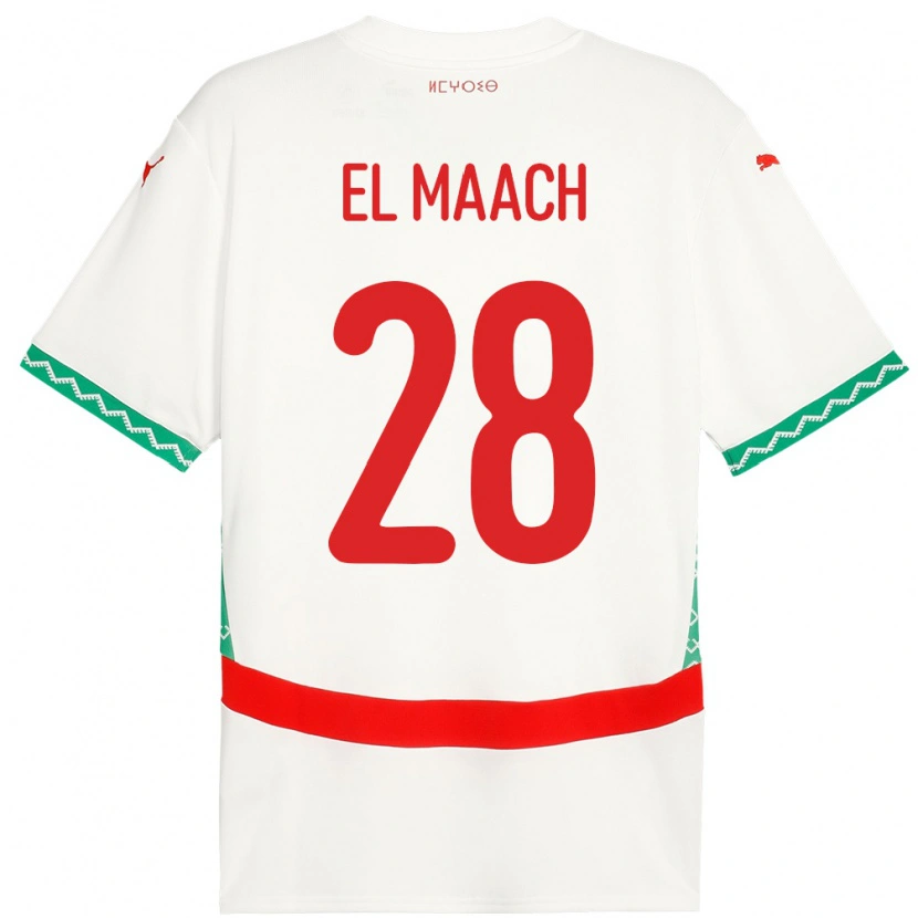 Danxen Kvinder Marokko Fouad El Maach #28 Hvid Udebane Spillertrøjer 24-26 Trøje T-Shirt