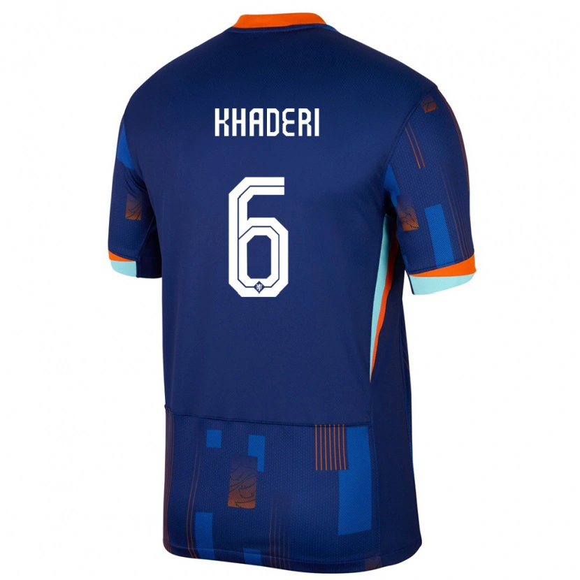 Danxen Kvinder Holland Benjamin Khaderi #6 Blå Udebane Spillertrøjer 24-26 Trøje T-Shirt