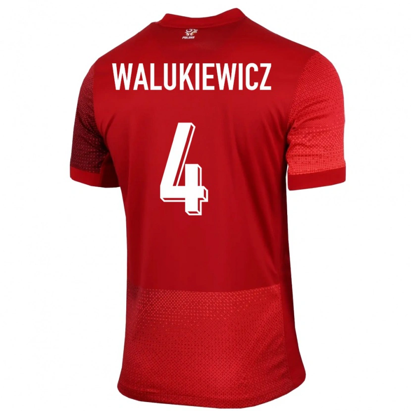 Danxen Kvinder Polen Sebastian Walukiewicz #4 Rød Udebane Spillertrøjer 24-26 Trøje T-Shirt