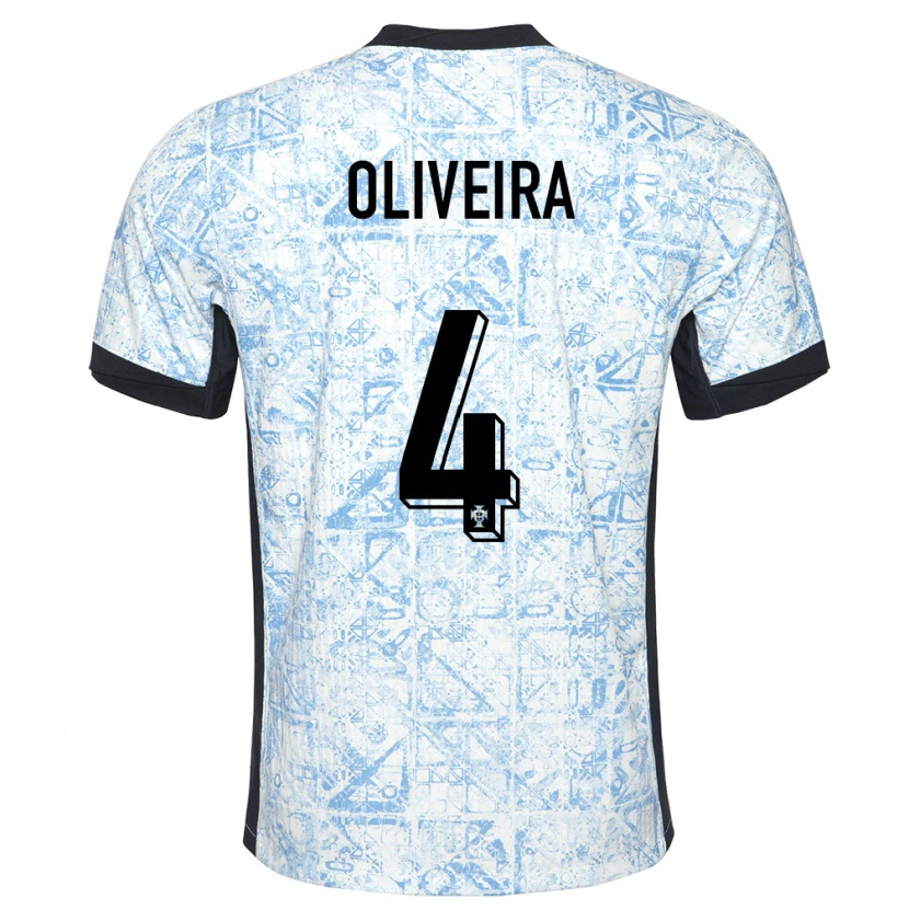 Danxen Kvinder Portugal Gonçalo Oliveira #4 Creme Blå Udebane Spillertrøjer 24-26 Trøje T-Shirt