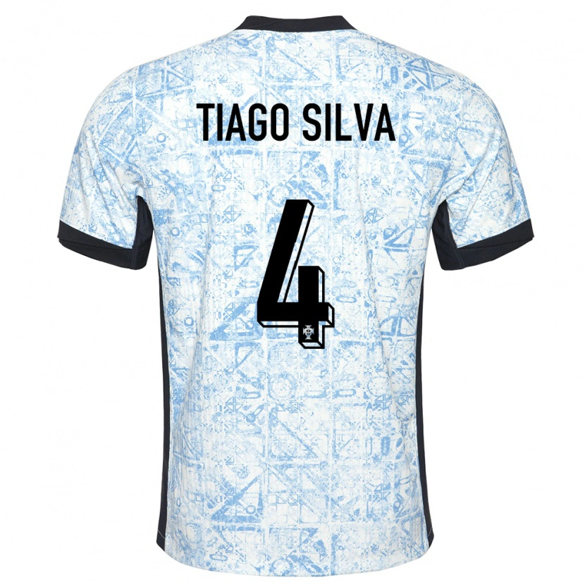 Danxen Kvinder Portugal Tiago Silva #4 Creme Blå Udebane Spillertrøjer 24-26 Trøje T-Shirt