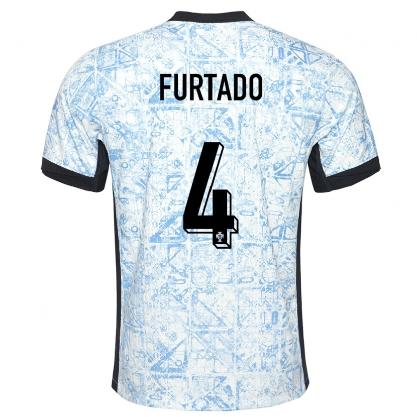 Danxen Kvinder Portugal Mauro Furtado #4 Creme Blå Udebane Spillertrøjer 24-26 Trøje T-Shirt