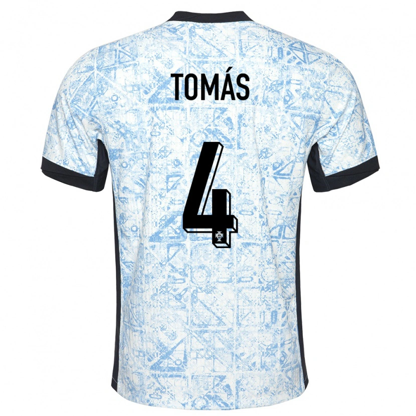 Danxen Kvinder Portugal Tomás Ferreira #4 Creme Blå Udebane Spillertrøjer 24-26 Trøje T-Shirt