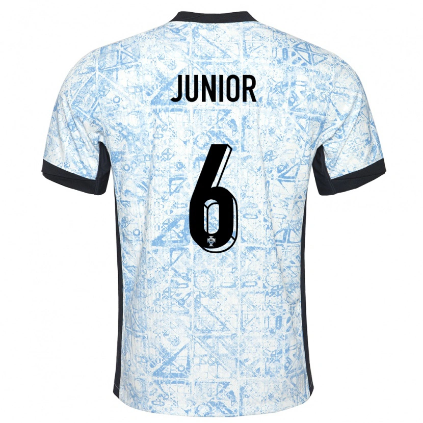 Danxen Kvinder Portugal Marlon Junior #6 Creme Blå Udebane Spillertrøjer 24-26 Trøje T-Shirt